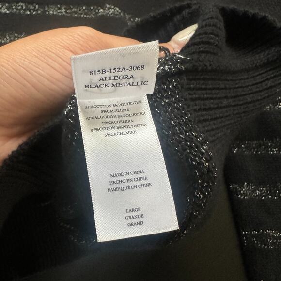 Rails Sweater Women Large Black Pullover Cashmere Blend Glitter Striped Knit - Picture 6 of 11
